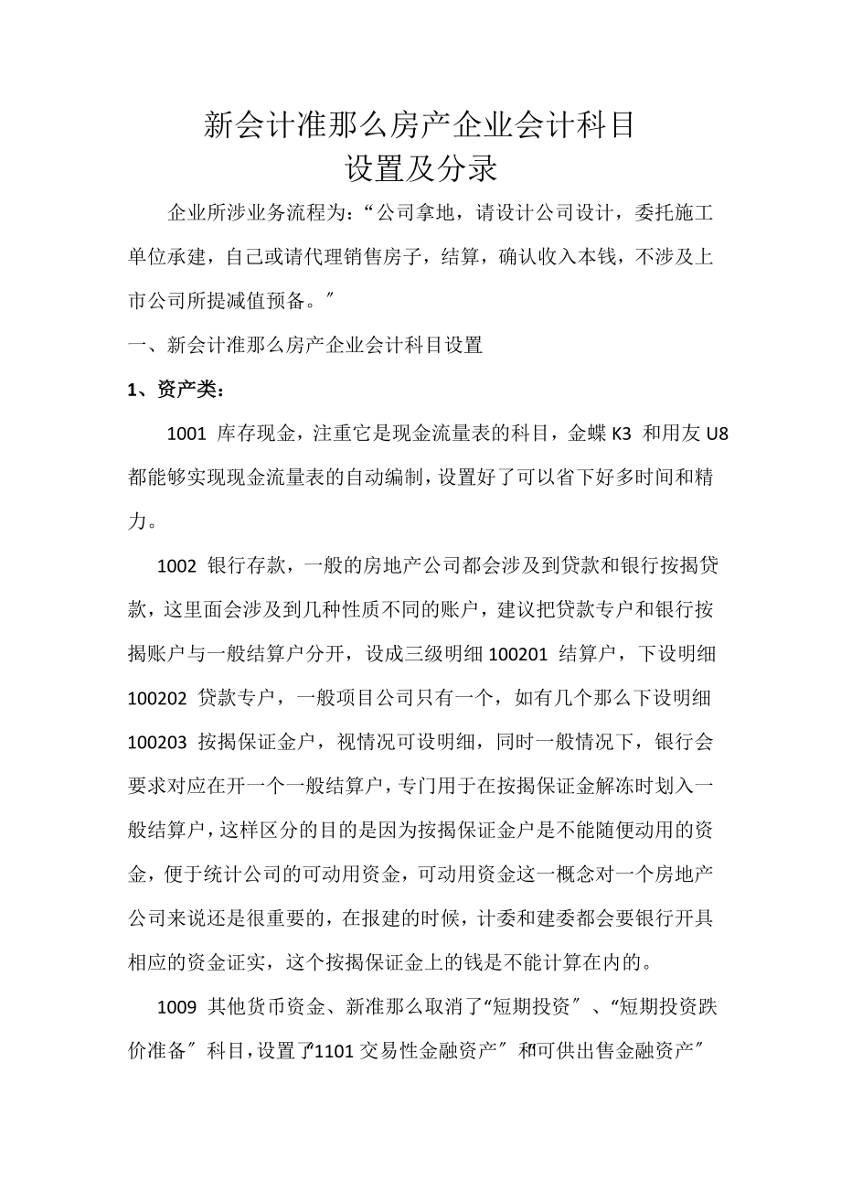 2023年新会计准则房产企业会计科目设置及分录.doc_第1页