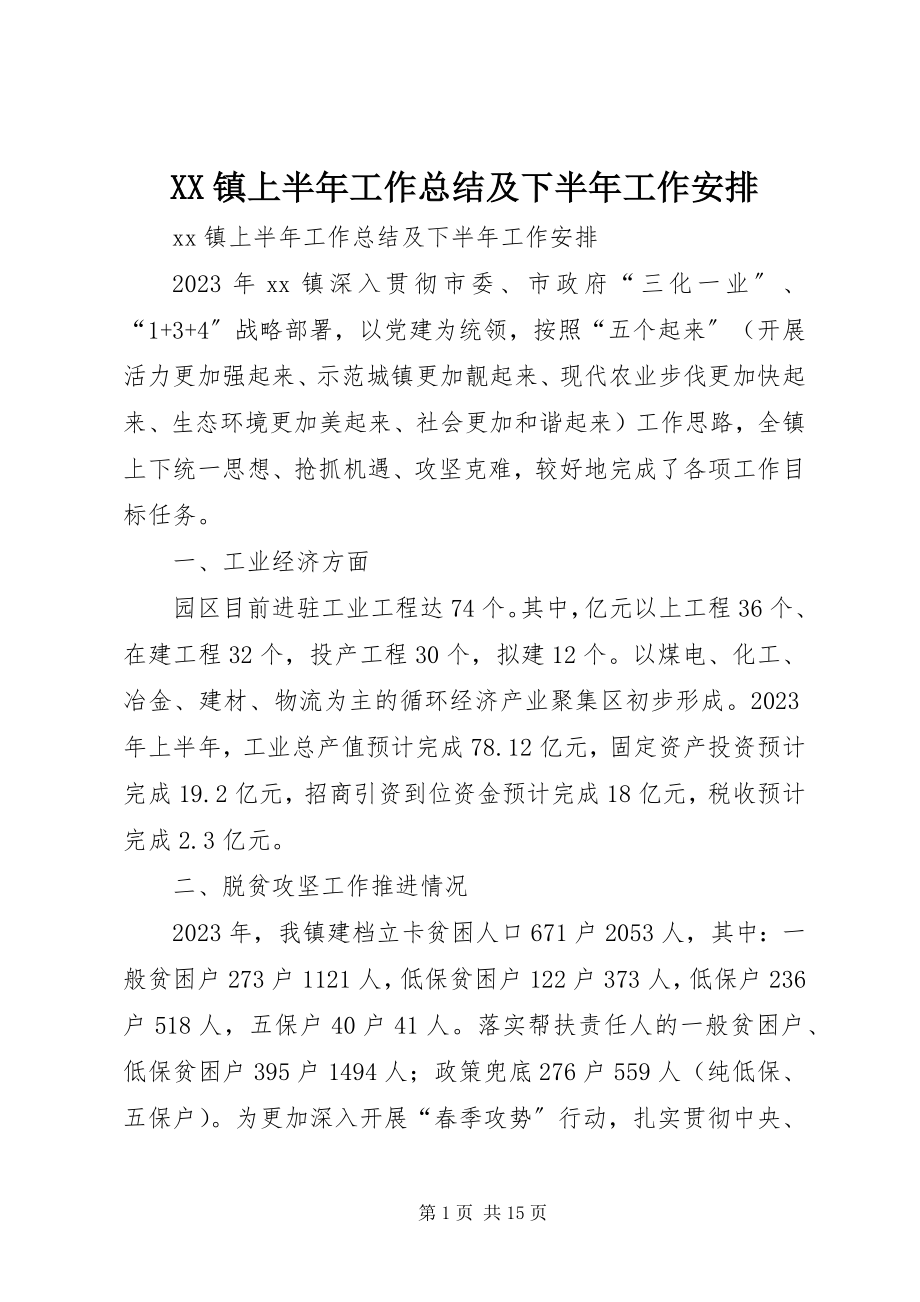 2023年XX镇上半年工作总结及下半年工作安排新编.docx_第1页