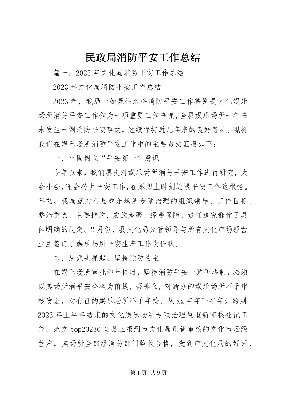 2023年民政局消防安全工作总结.docx_第1页