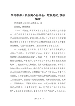 2023年学习《准则》和《条例》心得体会敬畏党纪慎独慎微.docx