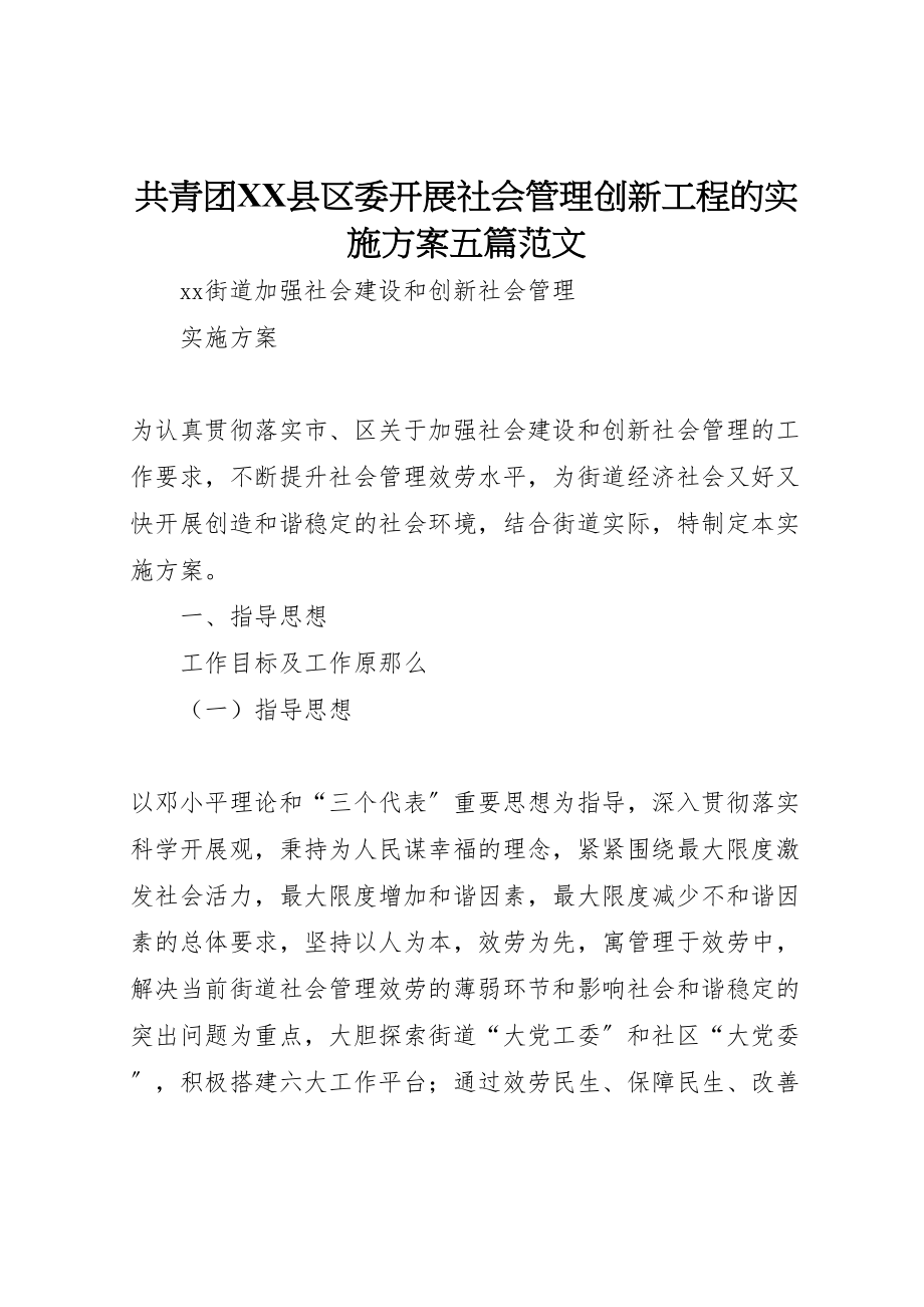 2023年共青团县区委开展社会管理创新项目的实施方案五篇范文 2.doc_第1页