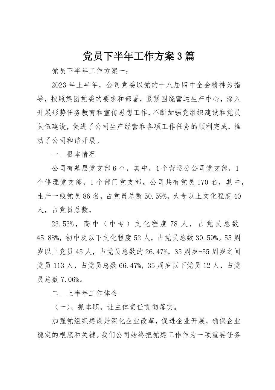 2023年党员下半年工作计划3篇.docx_第1页