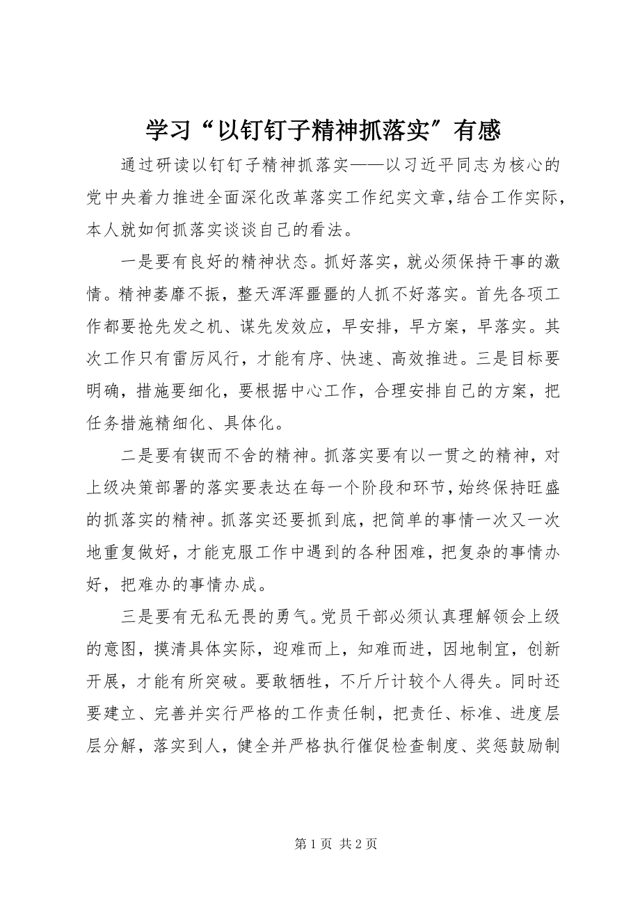 2023年学习“以钉钉子精神抓落实”有感.docx_第1页