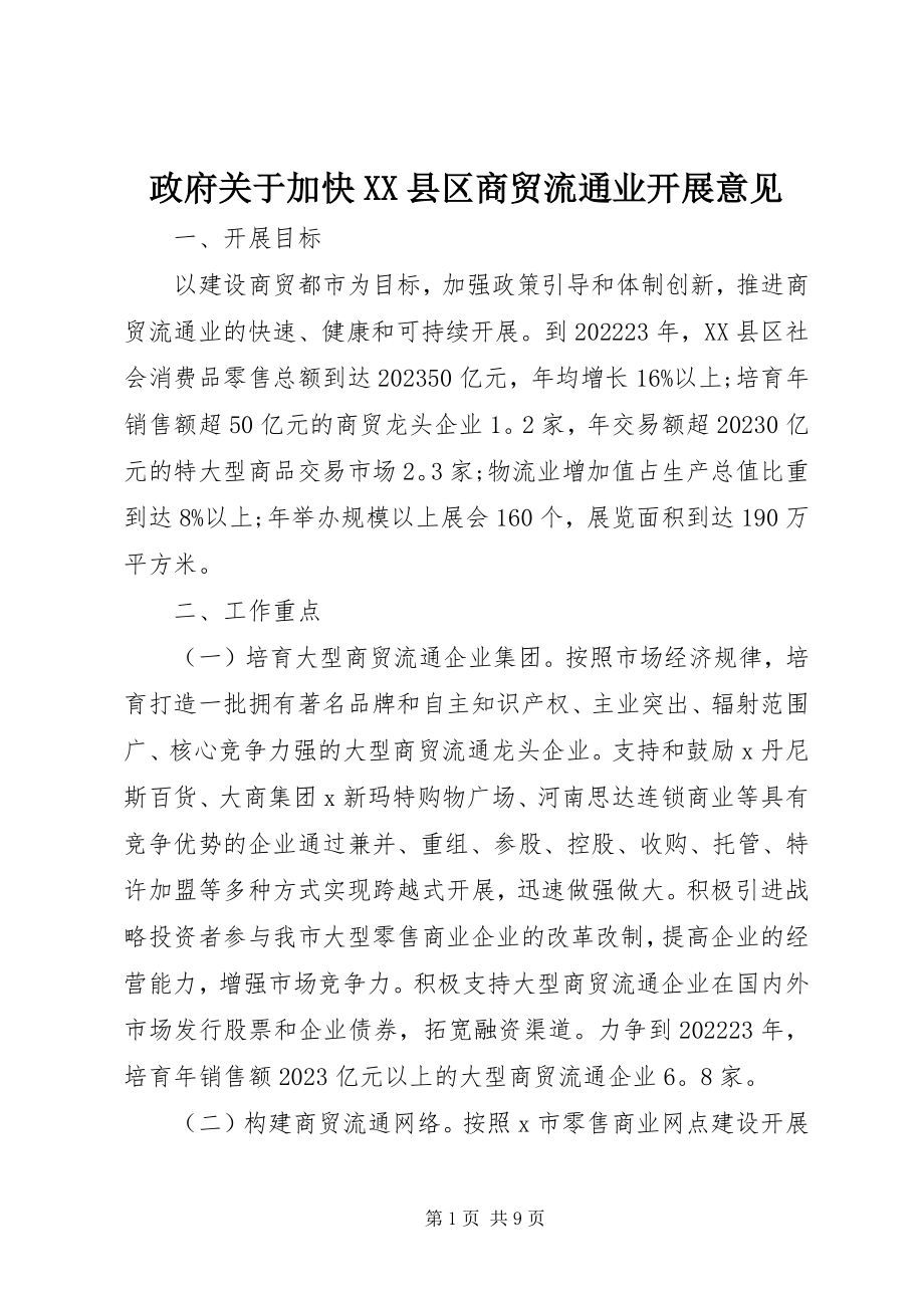 2023年政府关于加快XX县区商贸流通业发展意见.docx_第1页