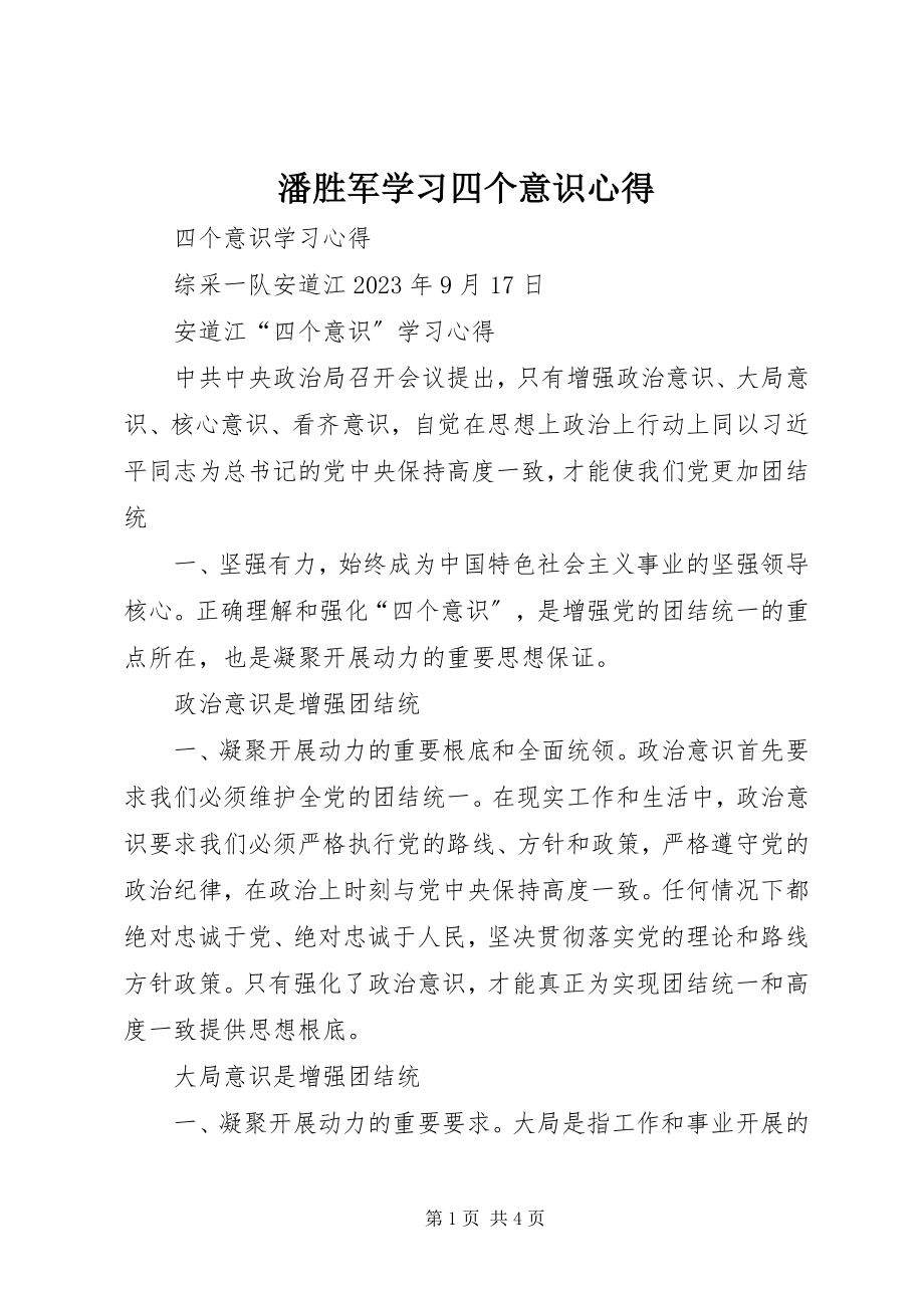 2023年潘胜军学习四个意识心得.docx_第1页