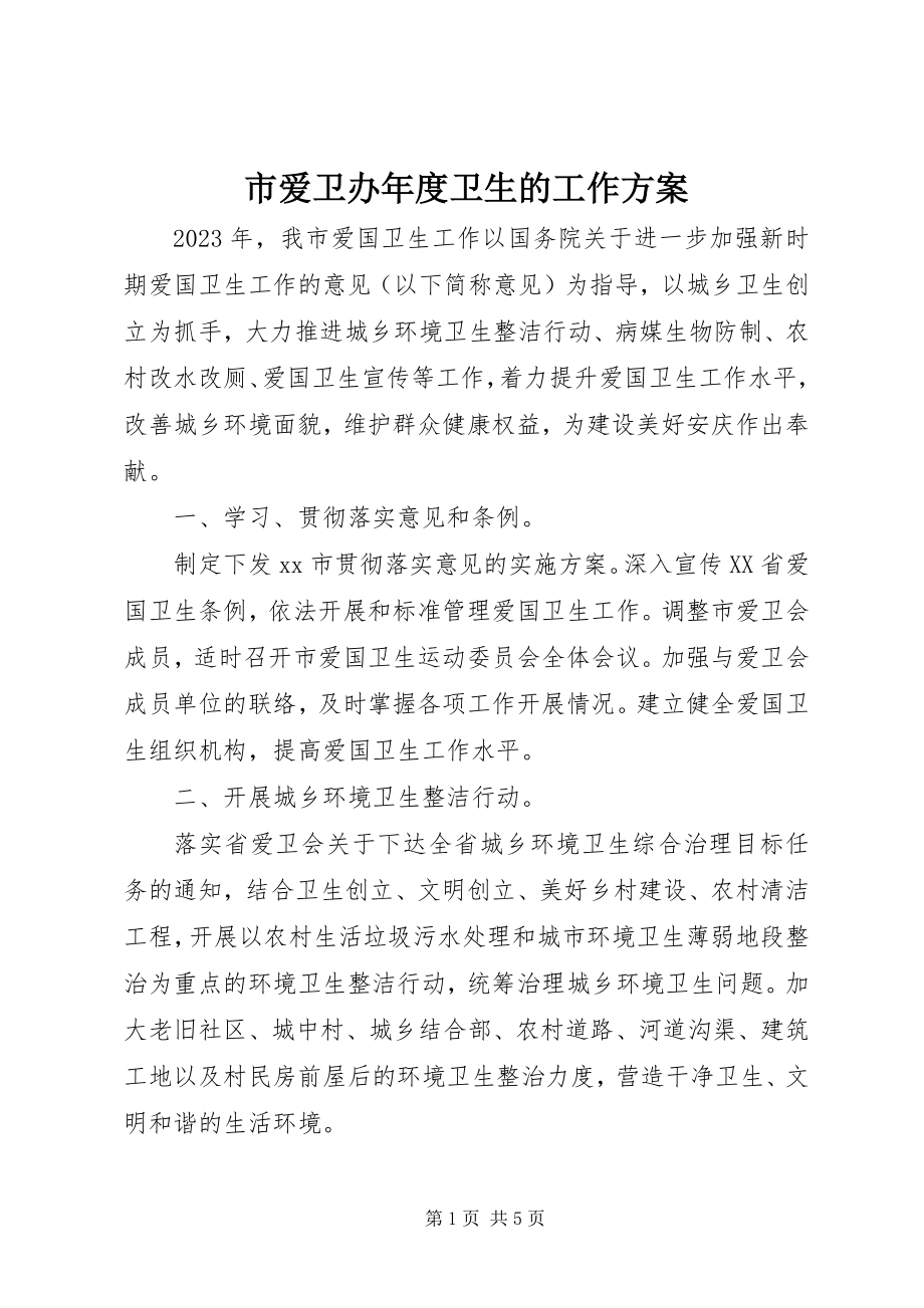 2023年市爱卫办年度卫生的工作计划.docx_第1页