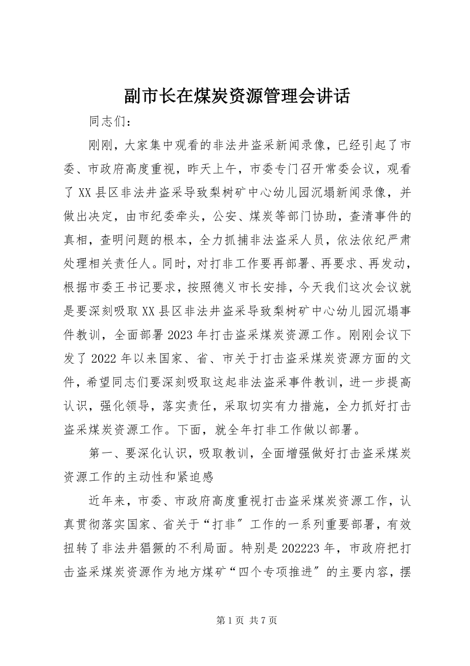 2023年副市长在煤炭资源管理会致辞.docx_第1页