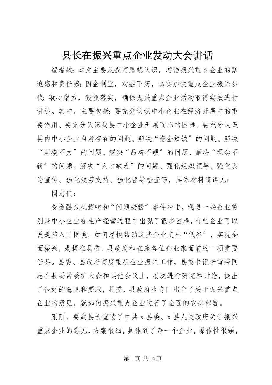 2023年县长在振兴重点企业动员大会致辞.docx_第1页