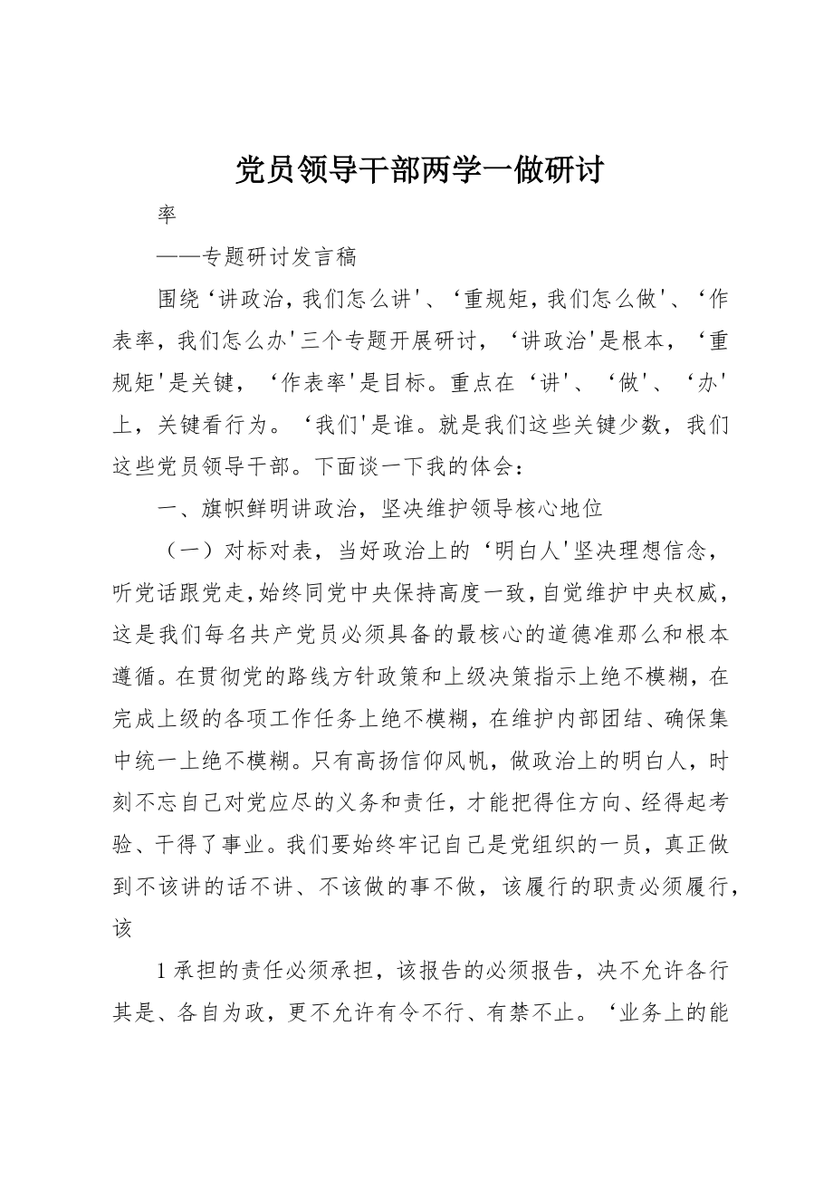 2023年党员领导干部两学一做研讨.docx_第1页