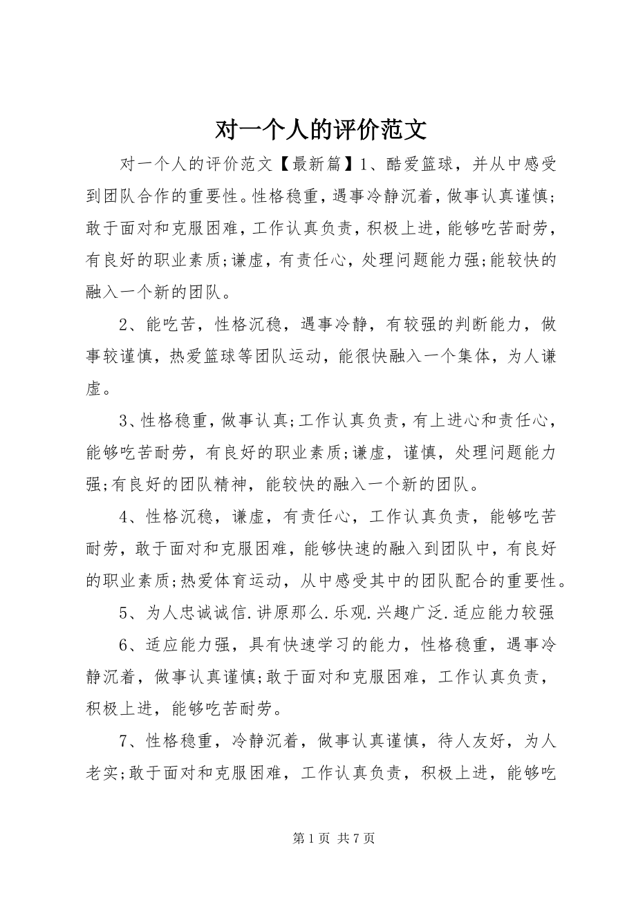 2023年对一个人的评价.docx_第1页