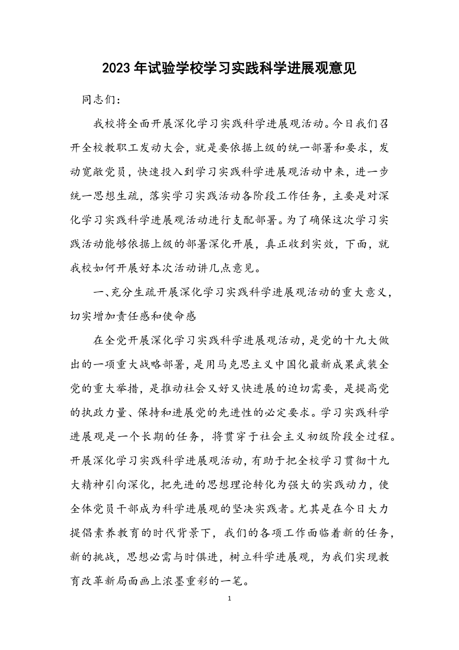 2023年实验学校学习实践科学发展观意见.docx_第1页