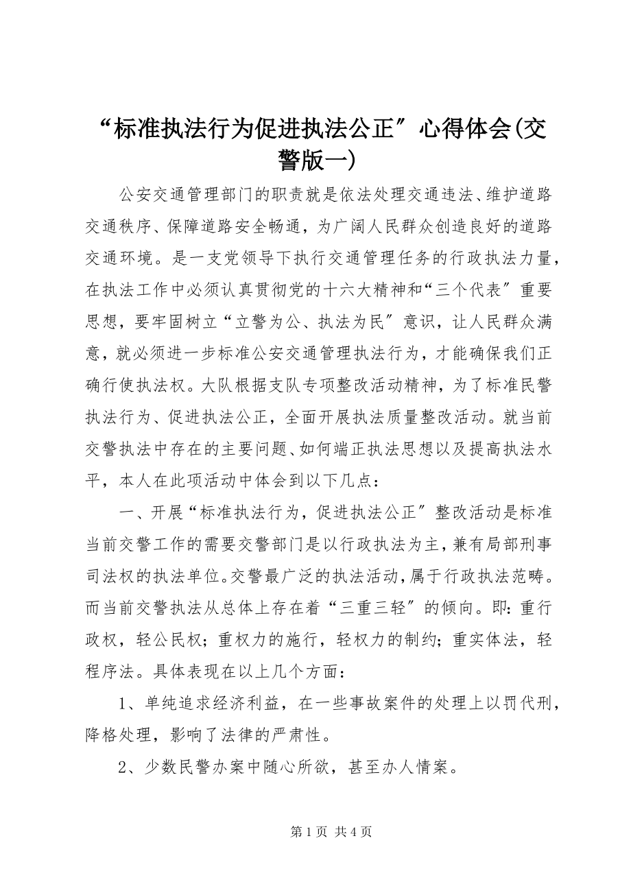 2023年规范执法行为促进执法公正心得体会交警版一.docx_第1页