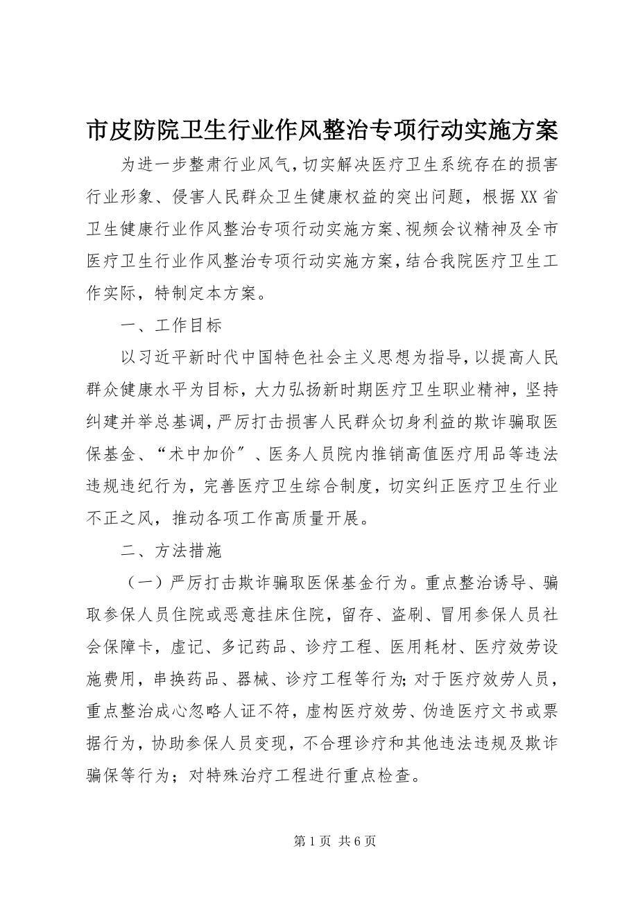 2023年市皮防院卫生行业作风整治专项行动实施方案.docx_第1页