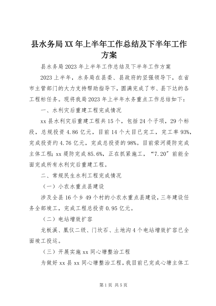 2023年县水务局上半年工作总结及下半年工作计划.docx_第1页