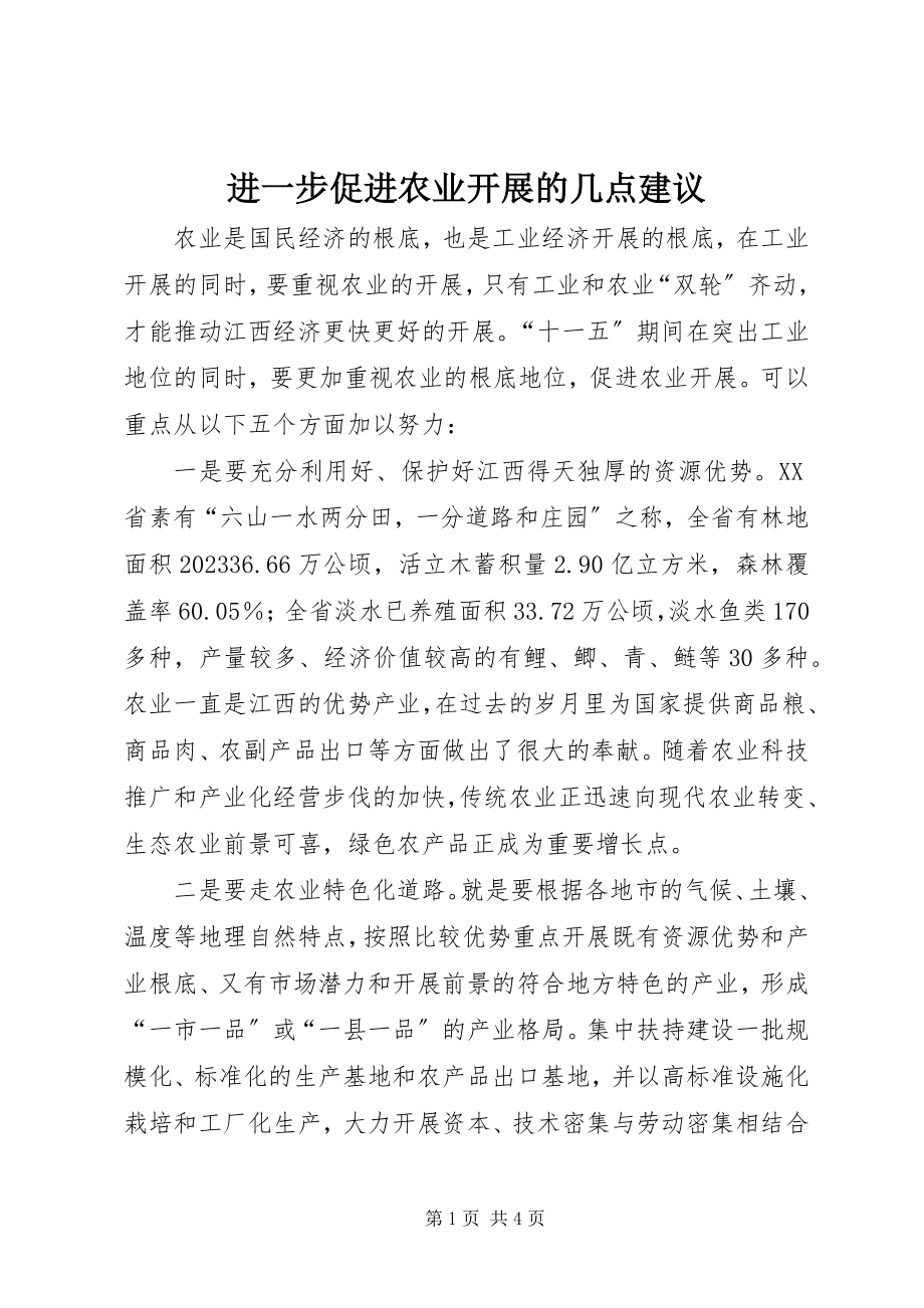 2023年进一步促进农业发展的几点建议.docx_第1页