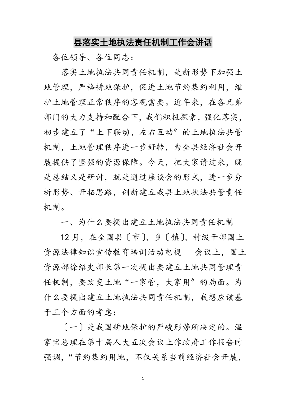 2023年县落实土地执法责任机制工作会讲话范文.doc_第1页