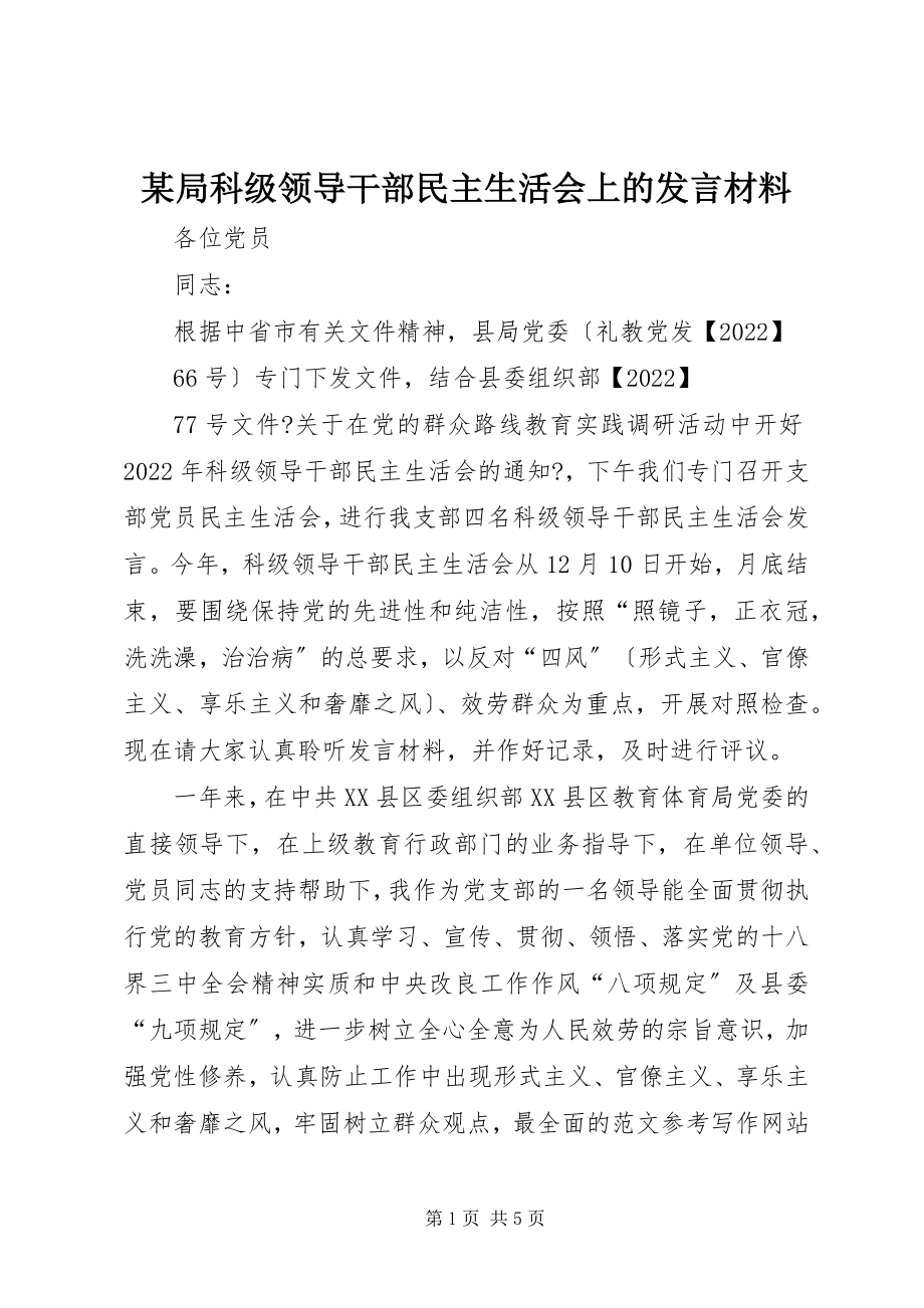 2023年某局科年级领导干部民主生活会上的讲话材料.docx_第1页