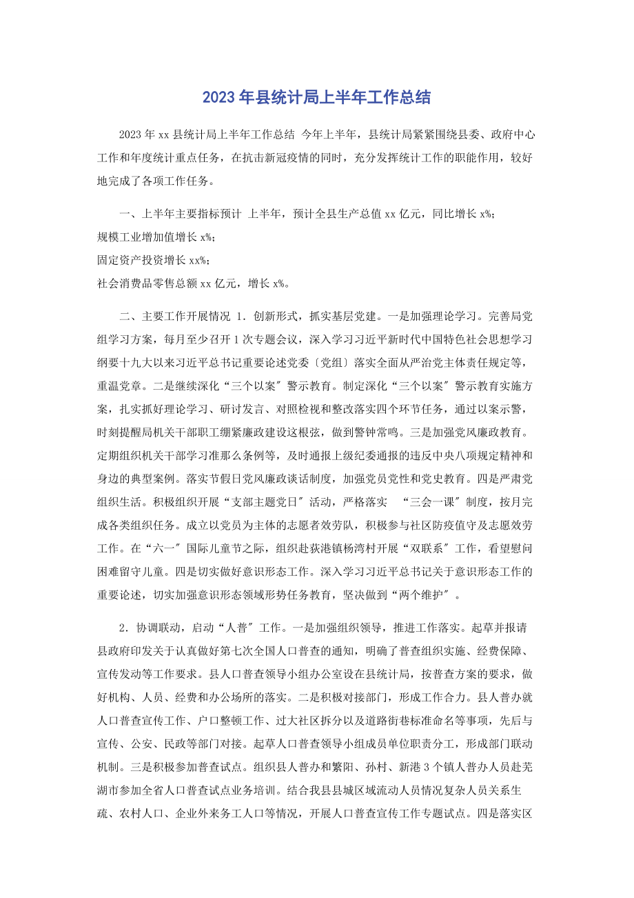 2023年县统计局上半年工作总结.docx_第1页