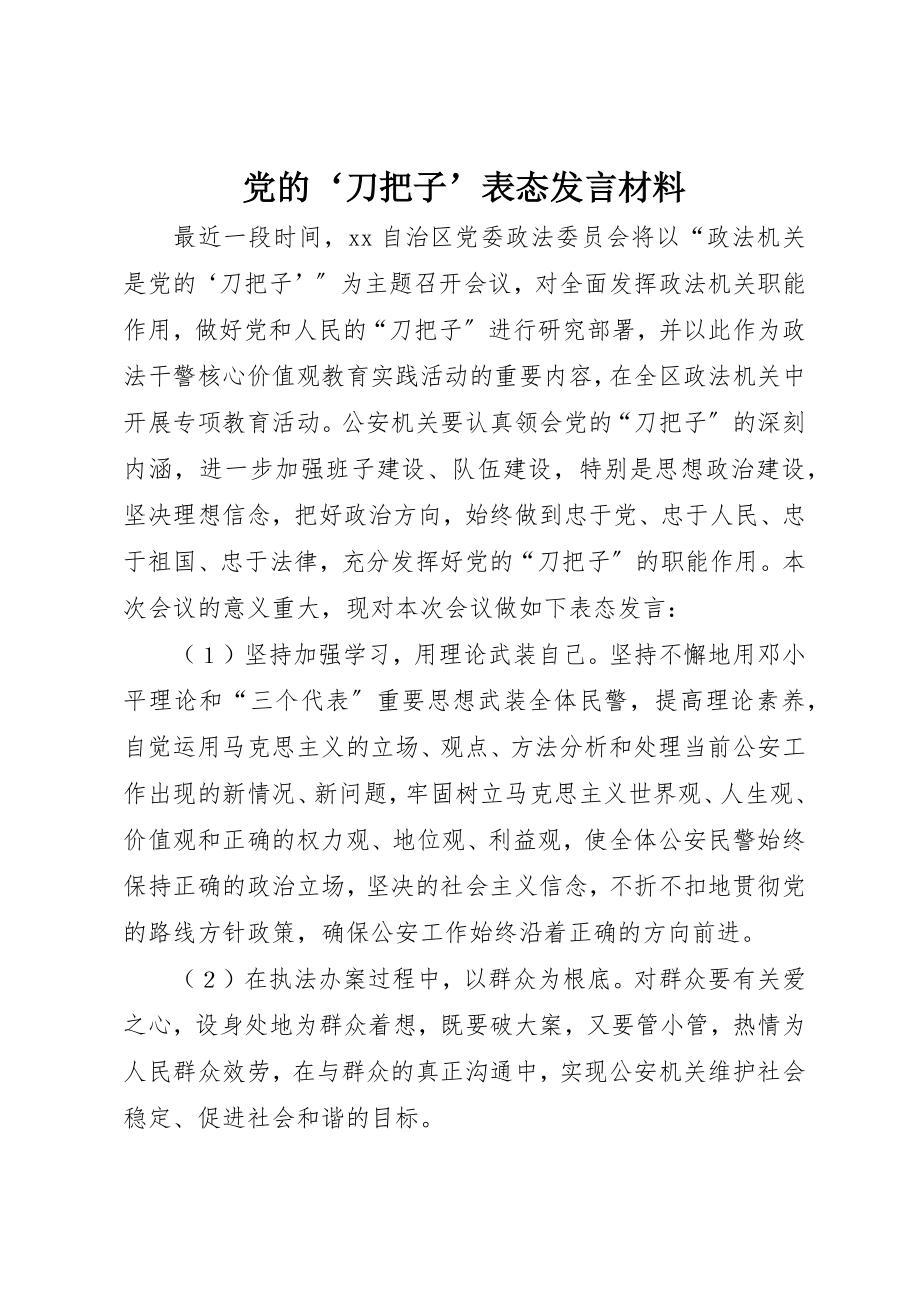 2023年党的‘刀把子’表态讲话材料.docx_第1页