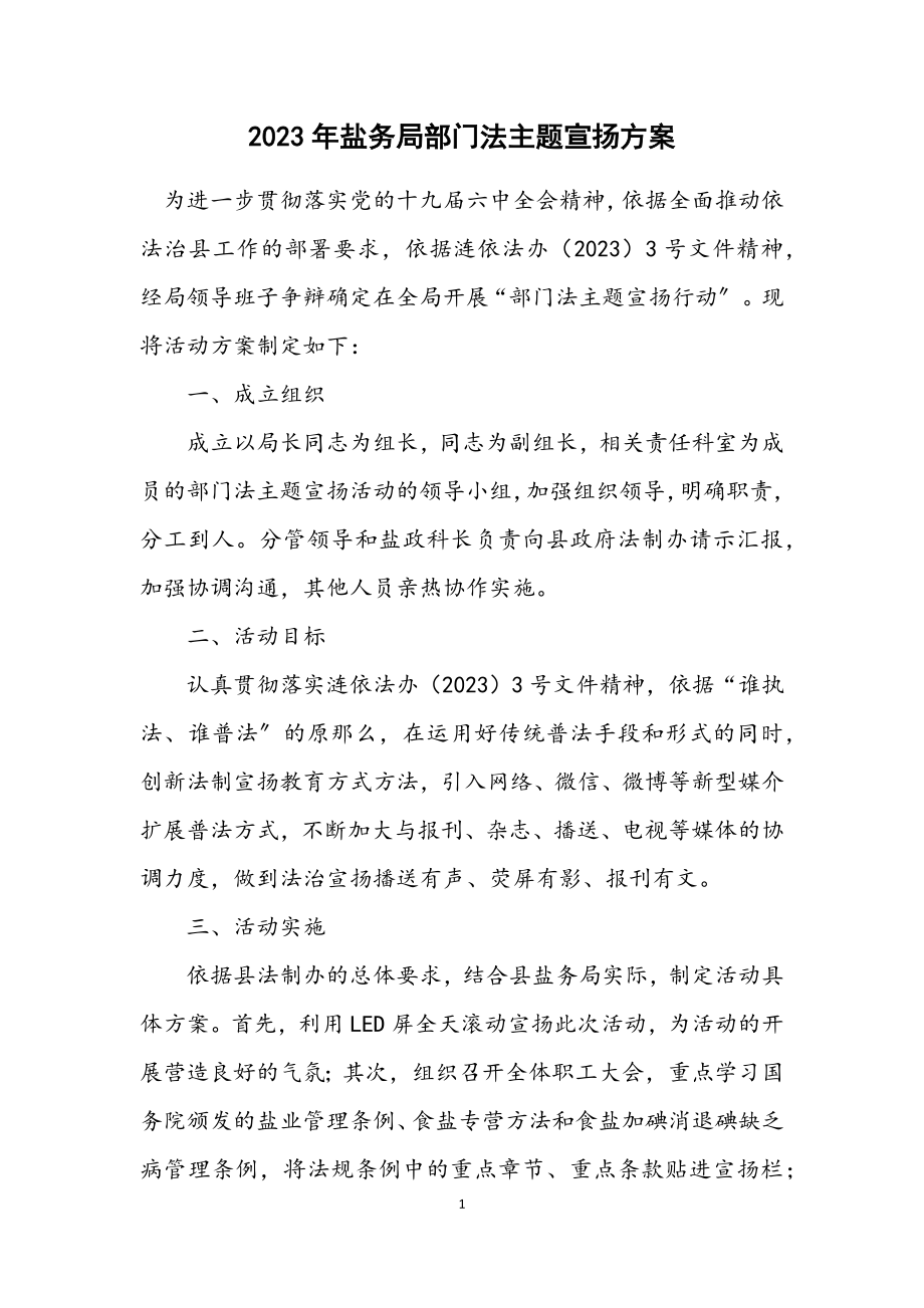 2023年盐务局部门法主题宣传方案.docx_第1页