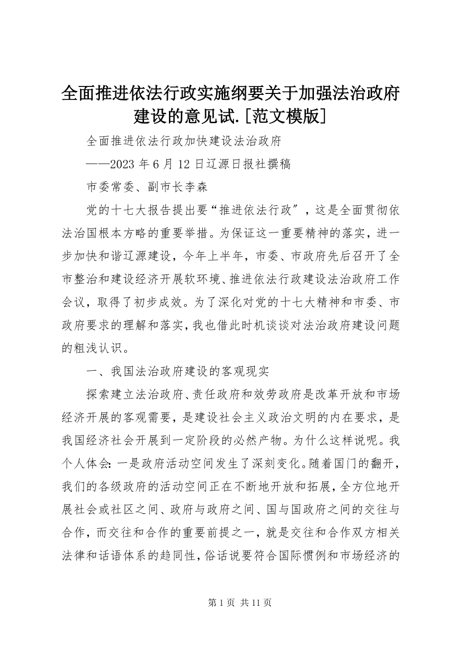 2023年《全面推进依法行政实施纲要》《关于加强法治政府建设的意见》试范文模版.docx_第1页