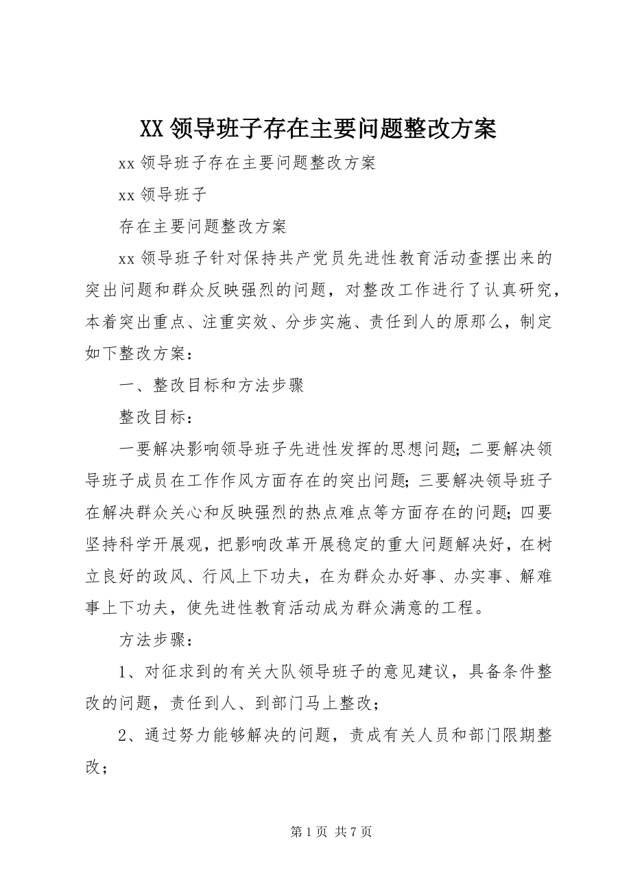 2023年XX领导班子存在主要问题整改方案新编.docx_第1页