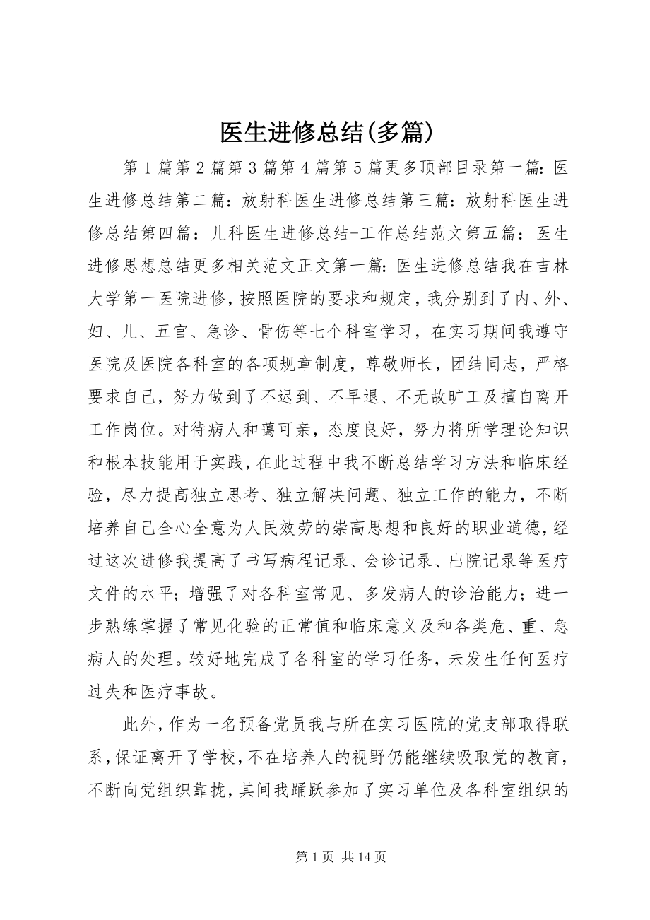 2023年医生进修总结多篇.docx_第1页