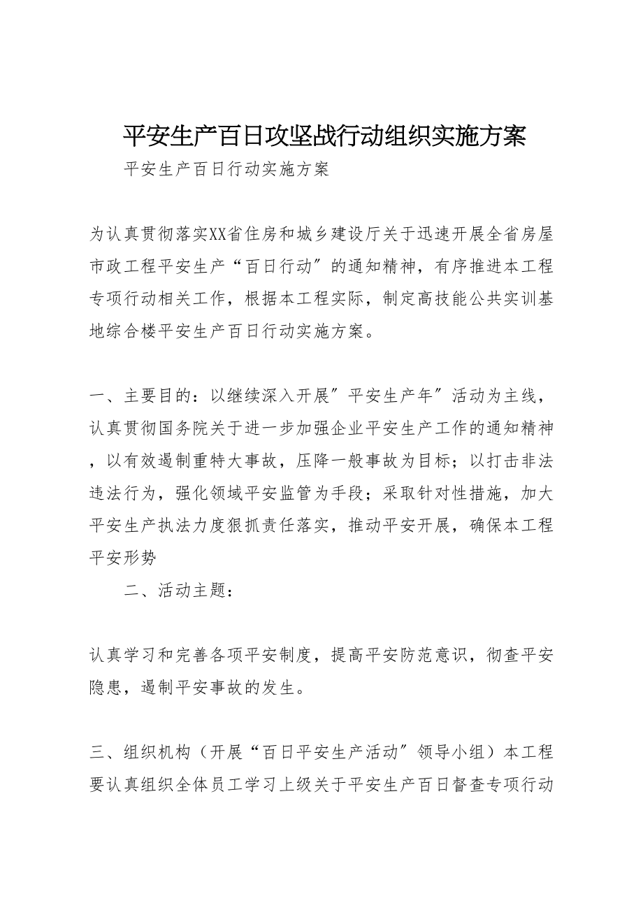 2023年安全生产百日攻坚战行动组织实施方案 2.doc_第1页