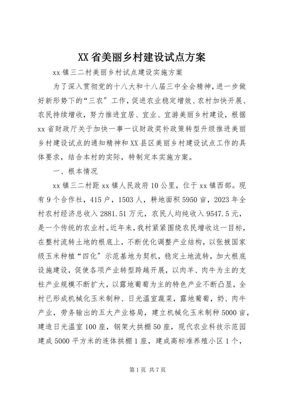 2023年XX省美丽乡村建设试点方案.docx_第1页