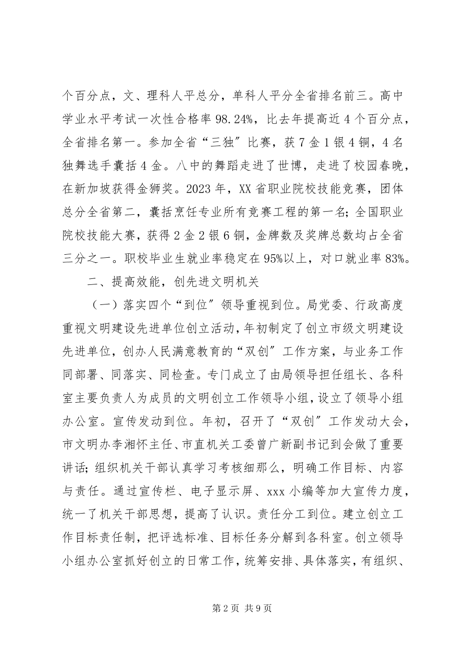 2023年市教育局文明建设先进单位创建工作汇报材料.docx_第2页