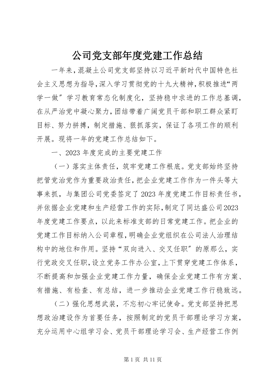 2023年公司党支部年度党建工作总结.docx_第1页