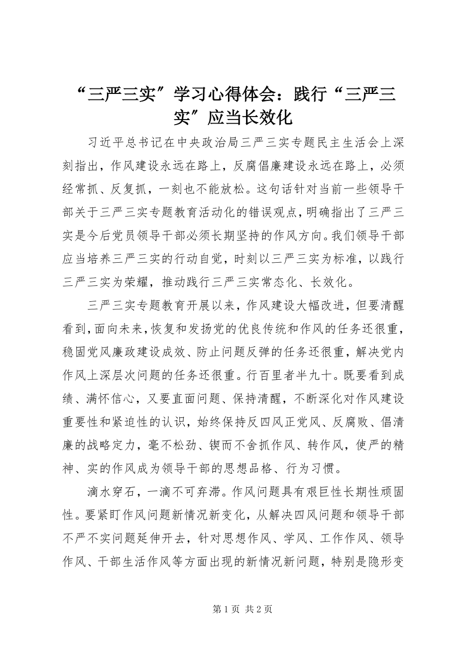 2023年“三严三实”学习心得体会践行“三严三实”应当长效化新编.docx_第1页