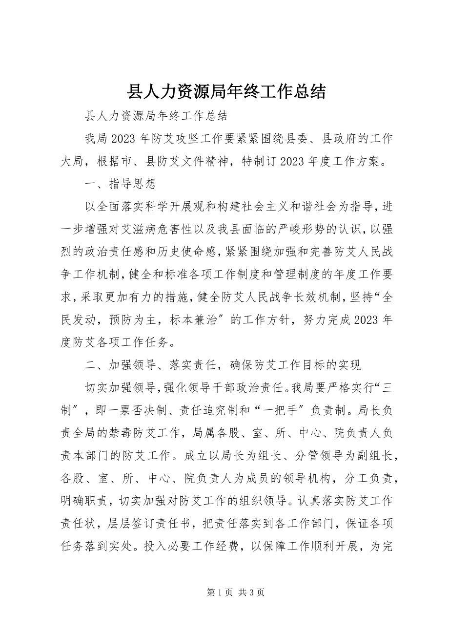 2023年县人力资源局年终工作总结.docx_第1页