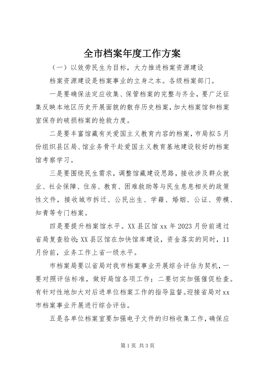 2023年全市档案年度工作计划.docx_第1页