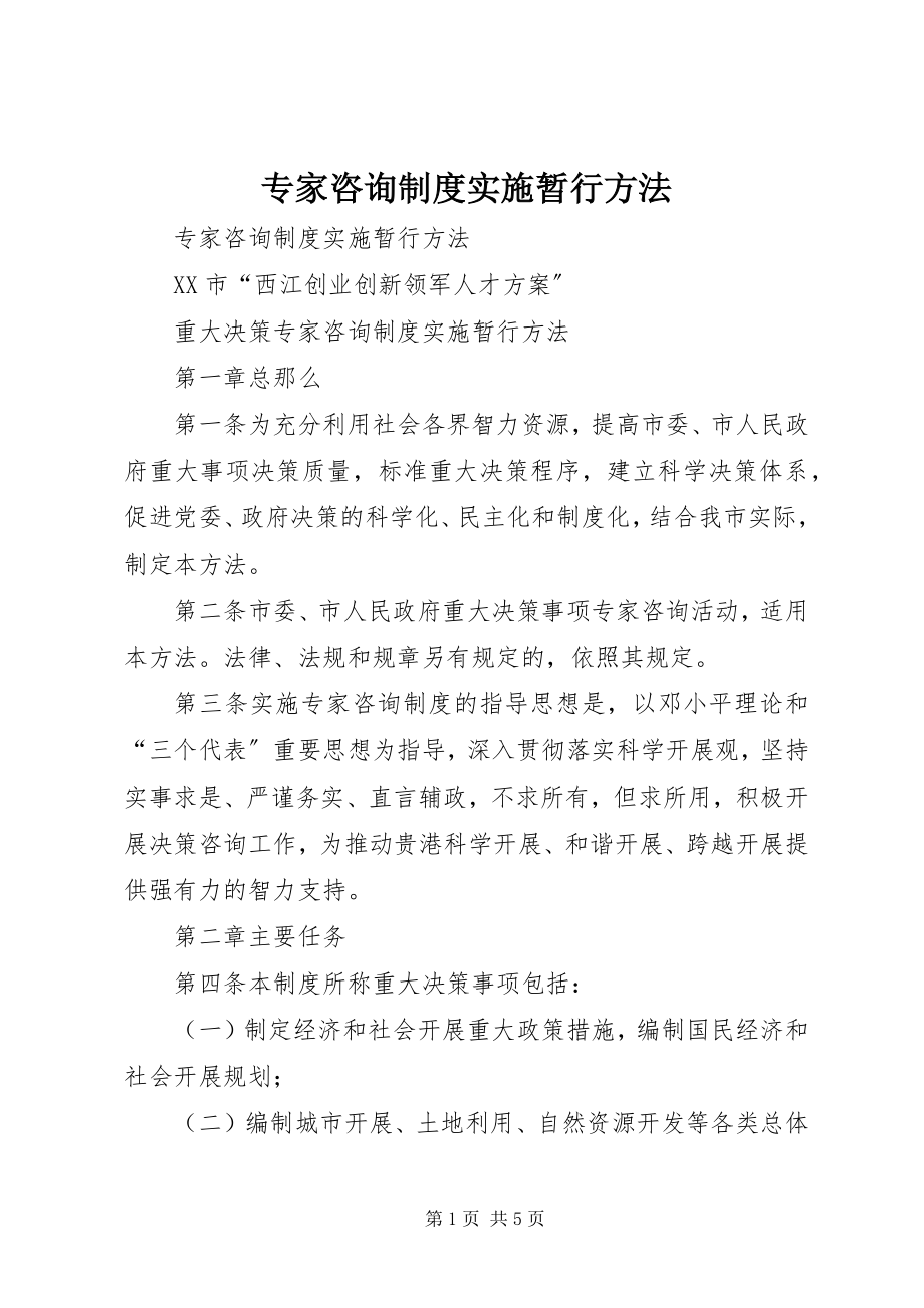 2023年专家咨询制度实施暂行办法.docx_第1页