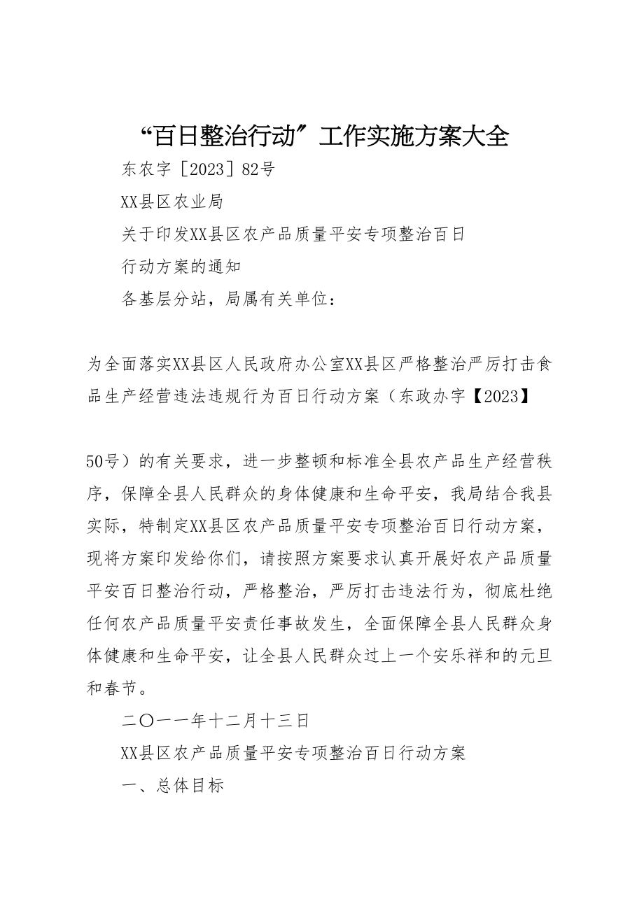 2023年百日整治行动工作实施方案大全 .doc_第1页