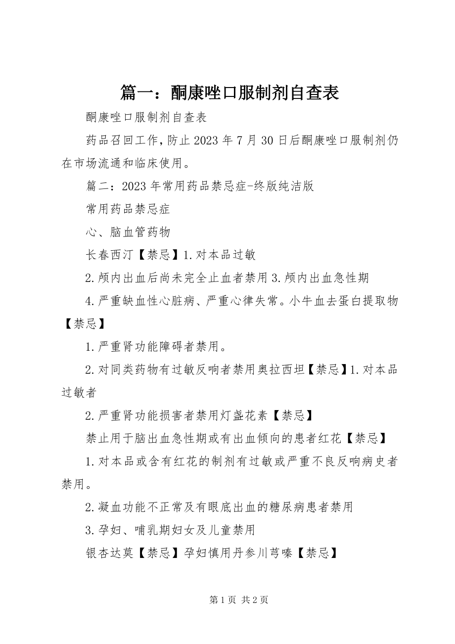 2023年酮康唑口服制剂自查表.docx_第1页