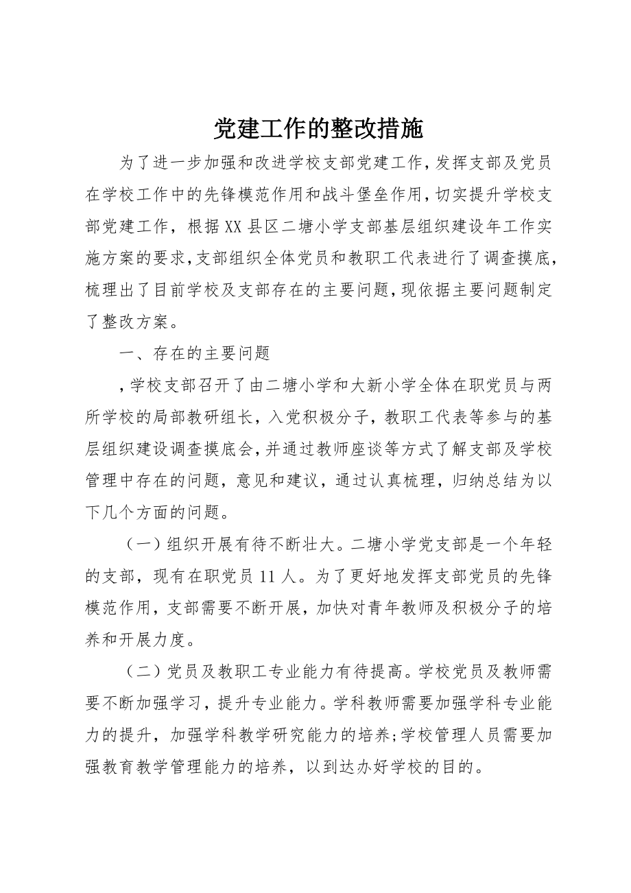 2023年党建工作的整改措施.docx_第1页