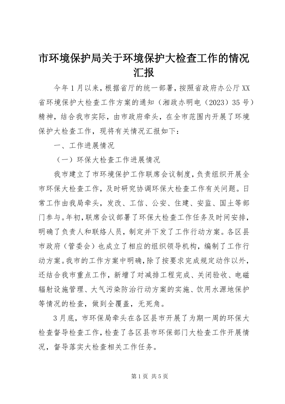 2023年市环境保护局关于环境保护大检查工作的情况汇报.docx_第1页