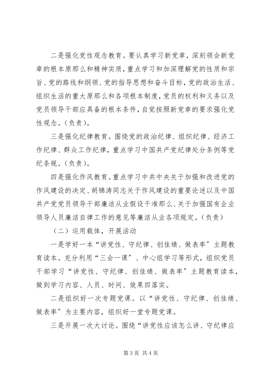 2023年“讲党性守纪律创佳绩做表率”主题教育活动规划新编.docx_第3页