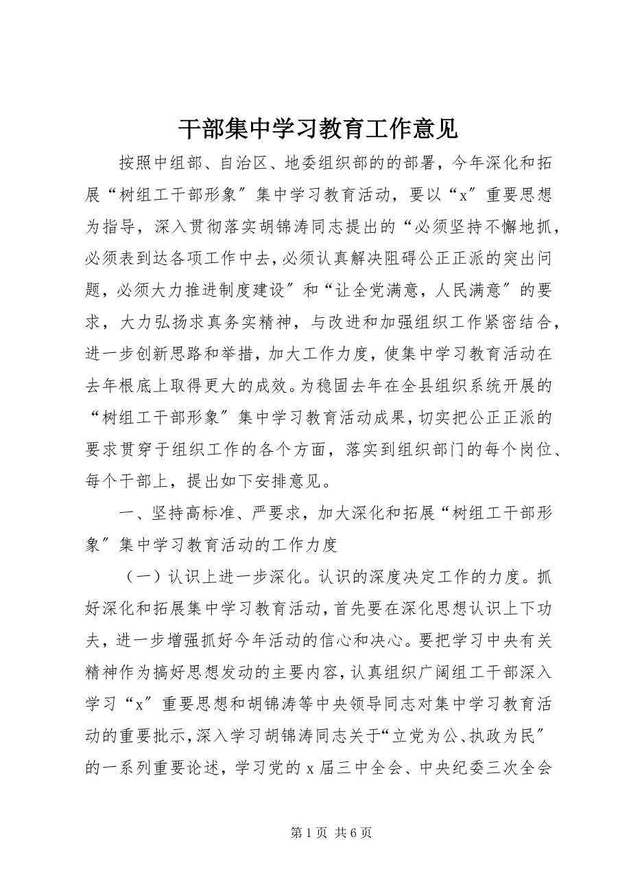 2023年干部集中学习教育工作意见.docx_第1页