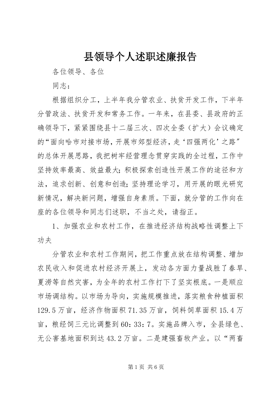 2023年县领导个人述职述廉报告.docx_第1页