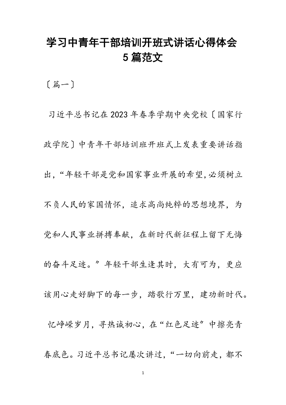 2023年学习中青年干部培训开班式讲话心得体会5篇.docx_第1页