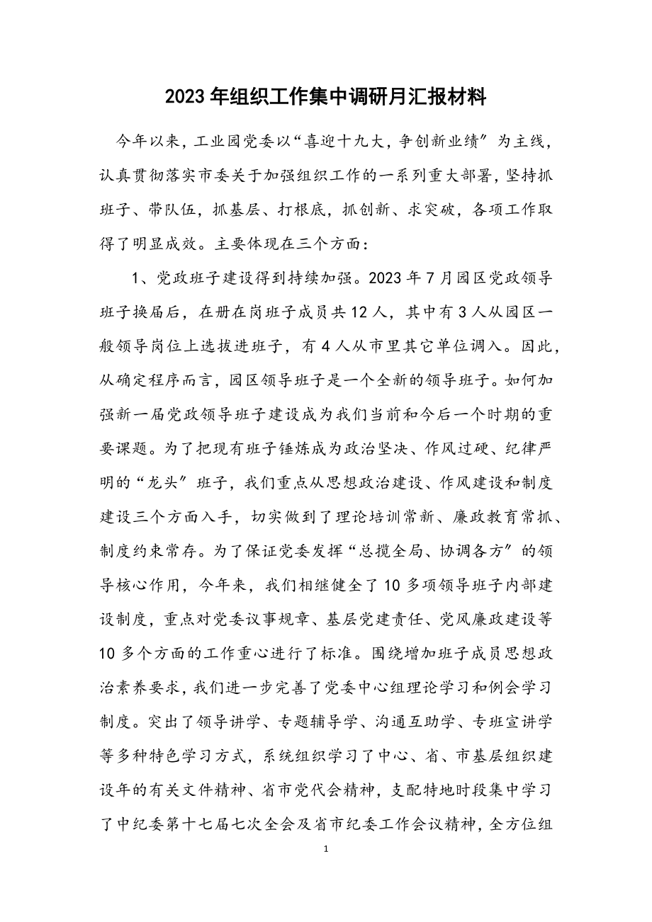 2023年组织工作集中调研月汇报材料.docx_第1页