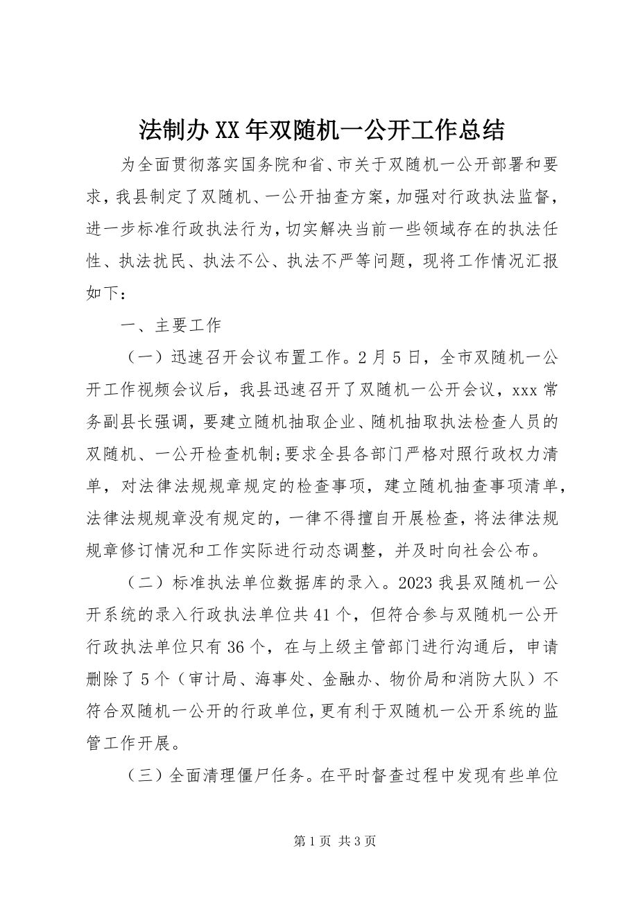 2023年法制办某年双随机一公开工作总结.docx_第1页