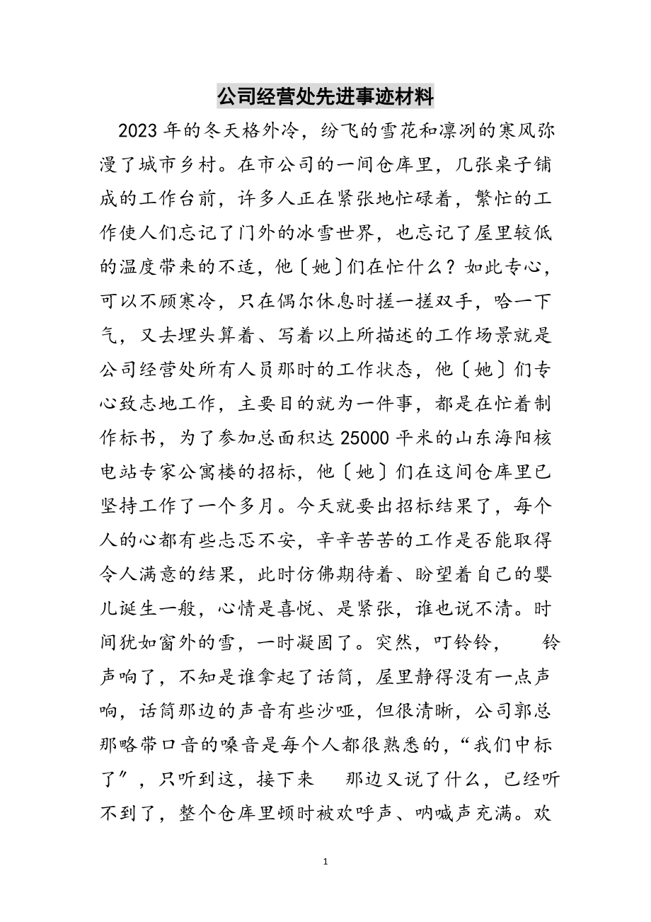 2023年公司经营处先进事迹材料范文.doc_第1页