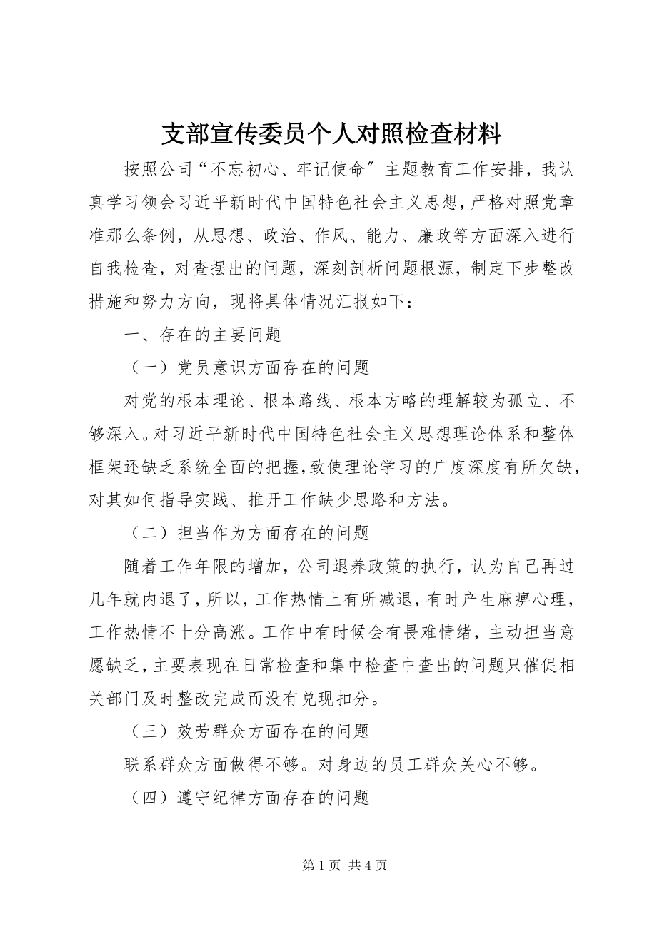 2023年支部宣传委员个人对照检查材料.docx_第1页