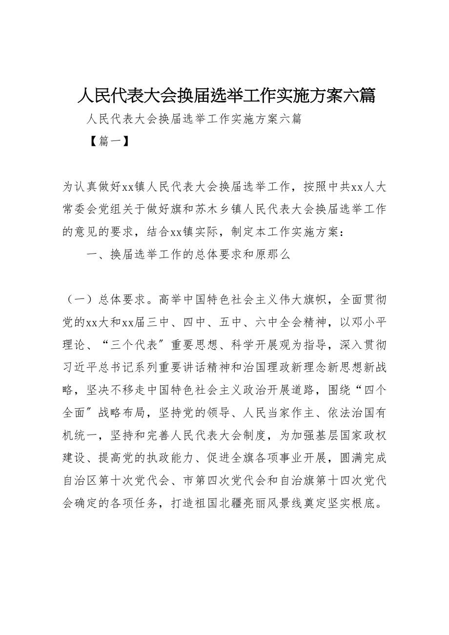 2023年人民代表大会换届选举工作实施方案六篇.doc_第1页