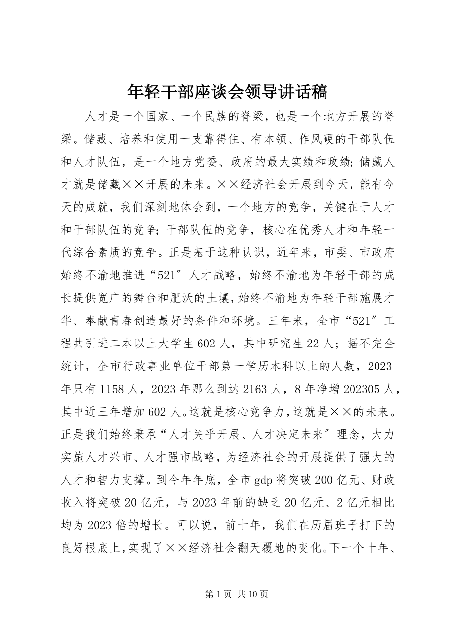 2023年轻干部座谈会领导致辞稿.docx_第1页