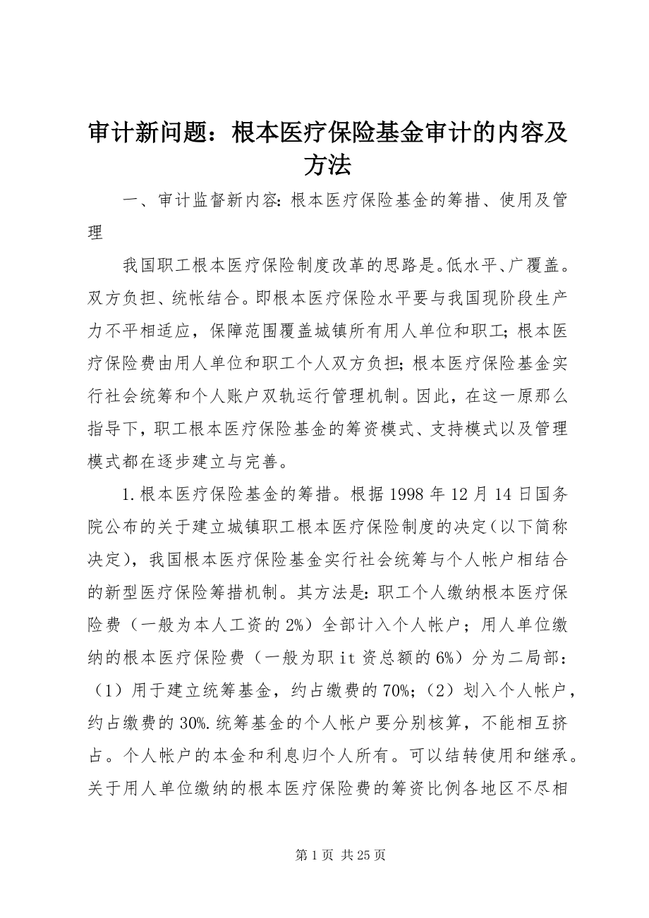 2023年审计新问题基本医疗保险基金审计的内容及方法.docx_第1页